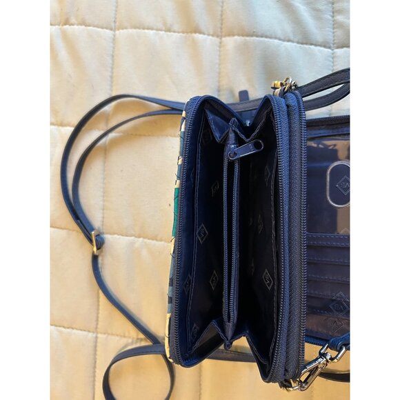 Vera Bradley Crossbody Wallet Purse Bag Blue Beige Geometric Print Quilted Trave - Picture 7 of 12